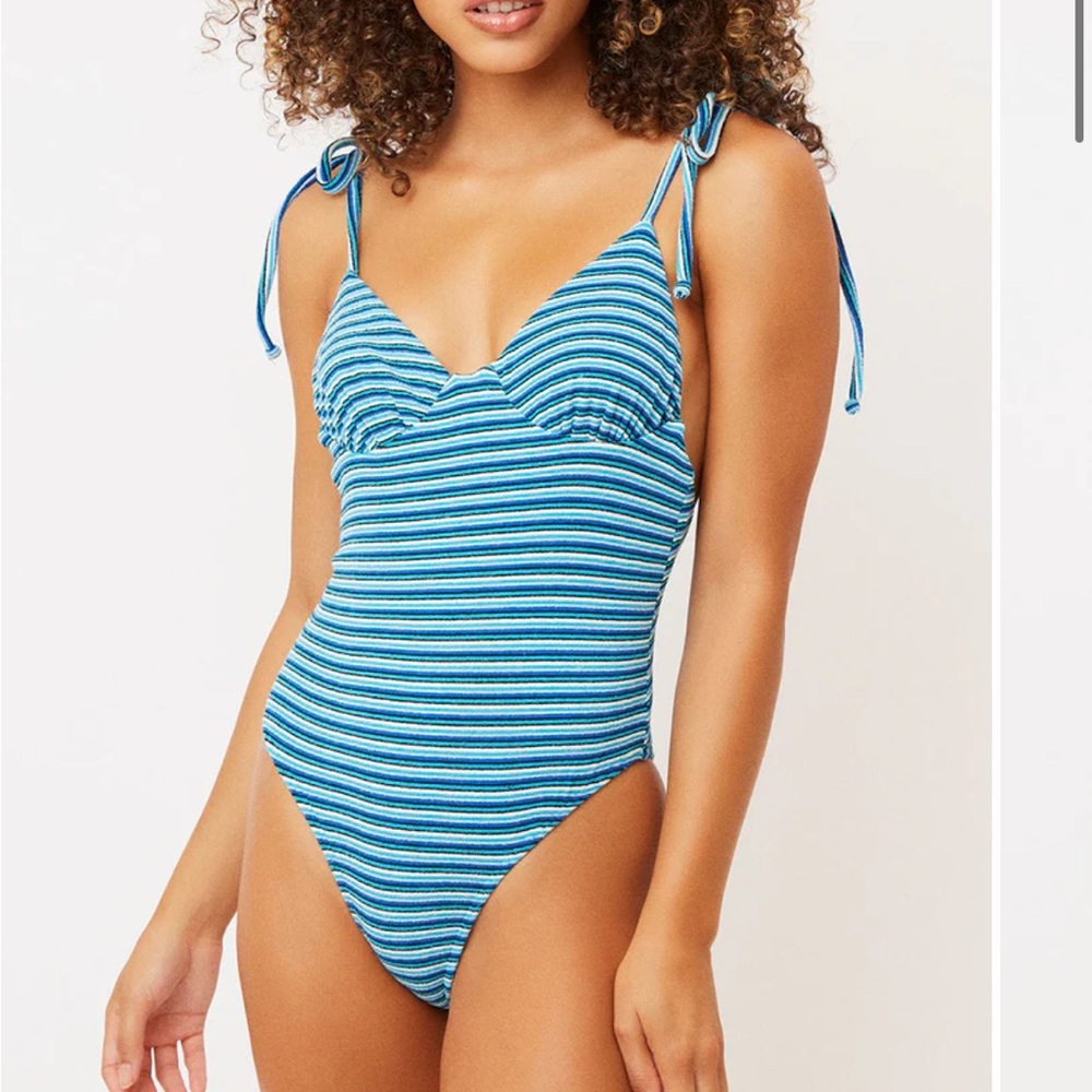 Frankie's Bikinis Blue Ruffled One Piece Swimsuit